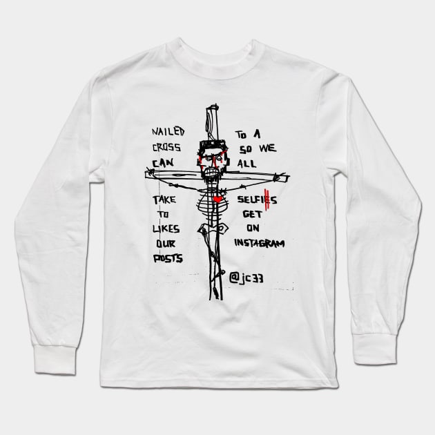 Nailed To A Cross Doodle Black Long Sleeve T-Shirt by Mijumi Doodles